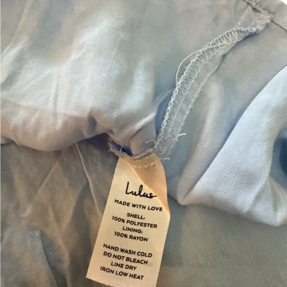 Lulus Romantic Waltz Light Blue Organza Puff Sleeve Mini Dress NWT Sz L​​ - Picture 11 of 11